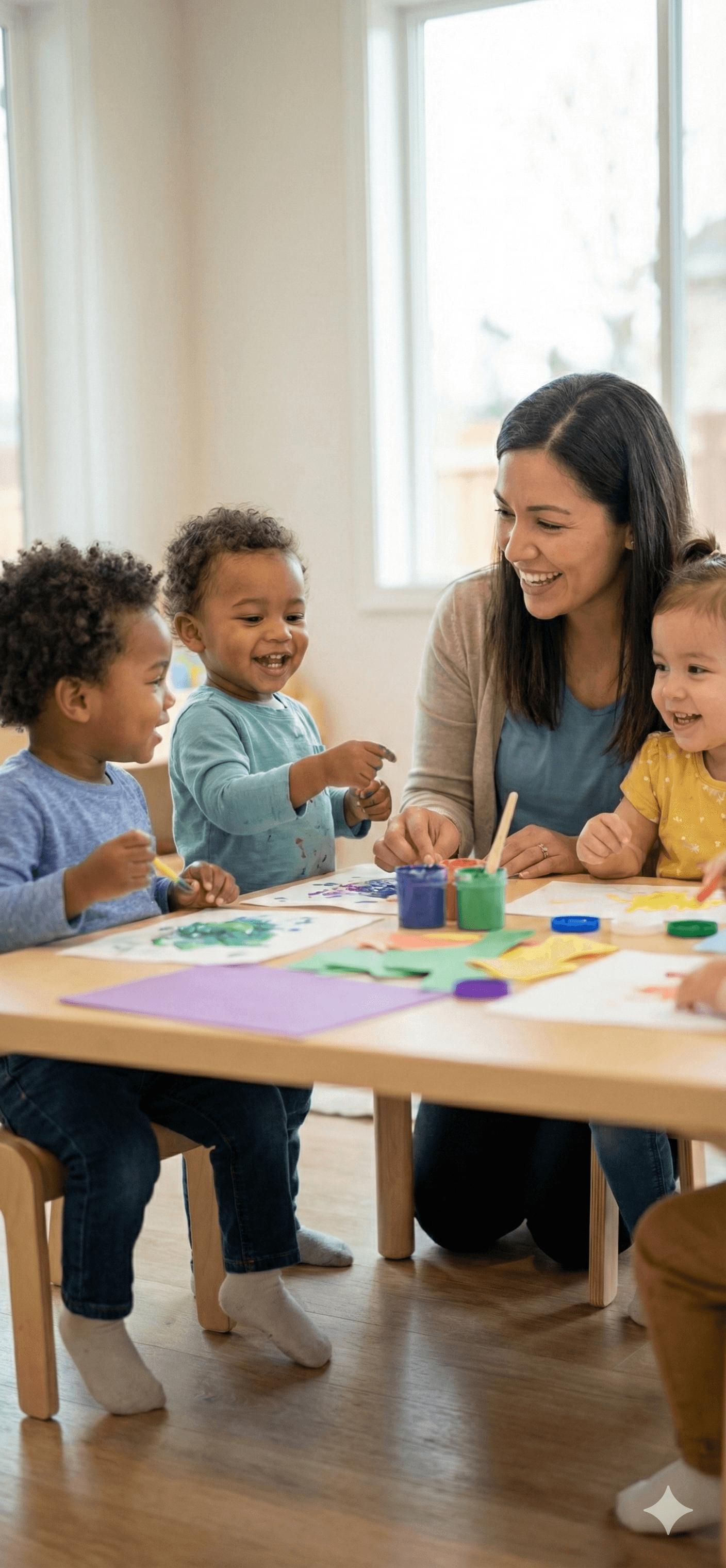 Happy children playing in a modern daycare environment
